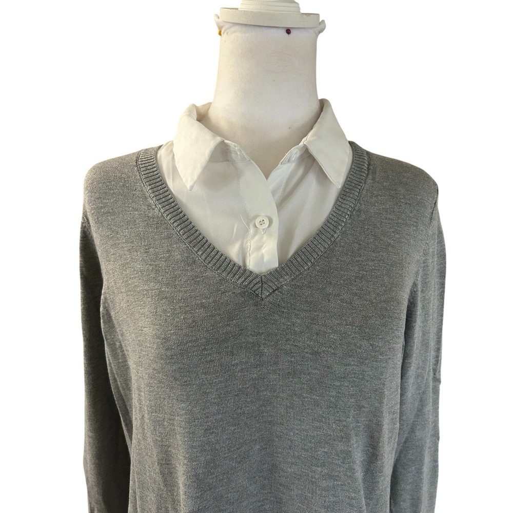 Adrianna Papell Layered Look Top Gray with White Womans SZ L - Picture 2 of 6